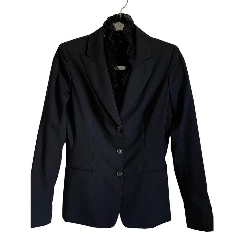 Elie Tahari Blazer Jacket Sz 6 Wool Black Detachable Ruffle Collar Feminine